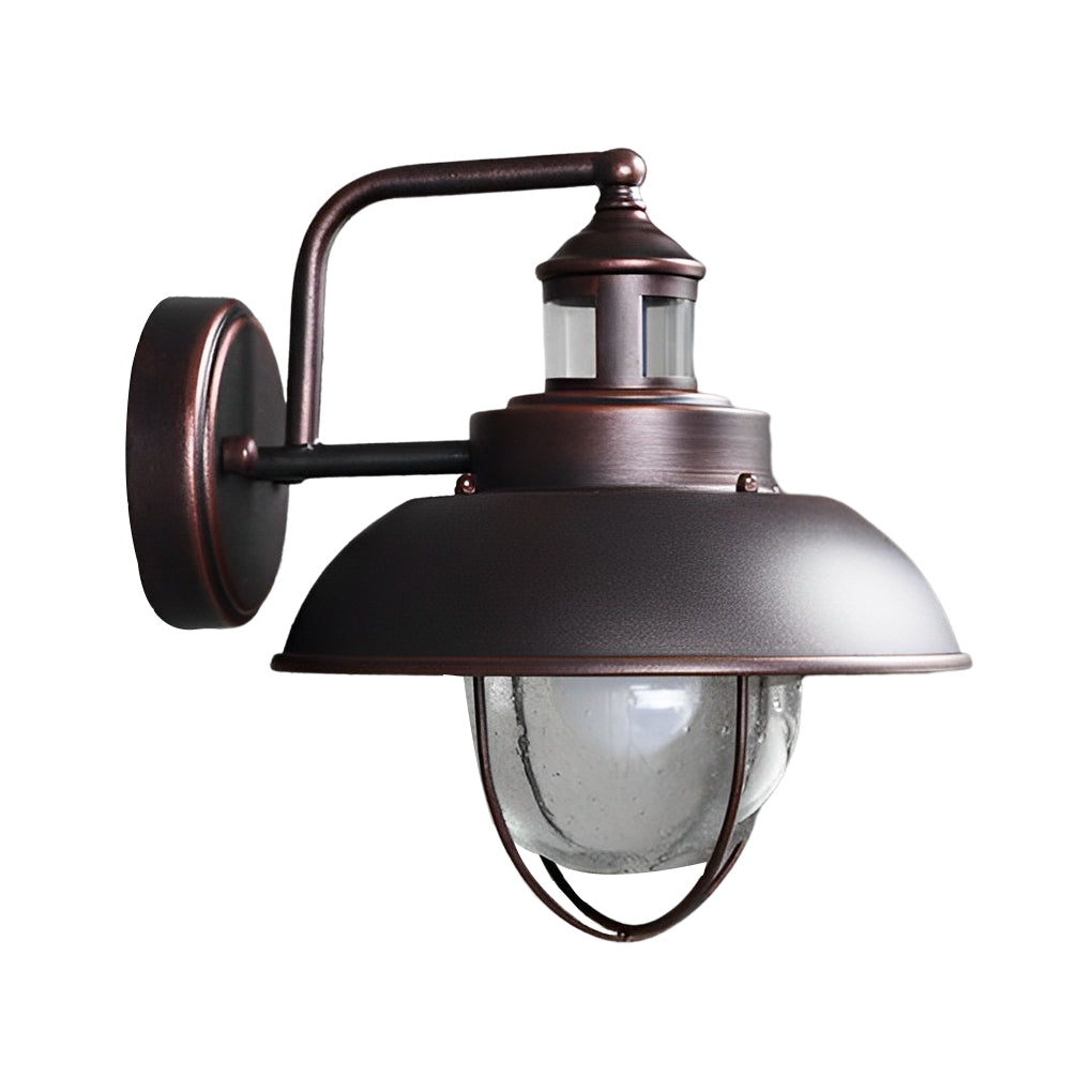 Nautical Black Metal Cage Seeded Glass Outdoor Wall Light