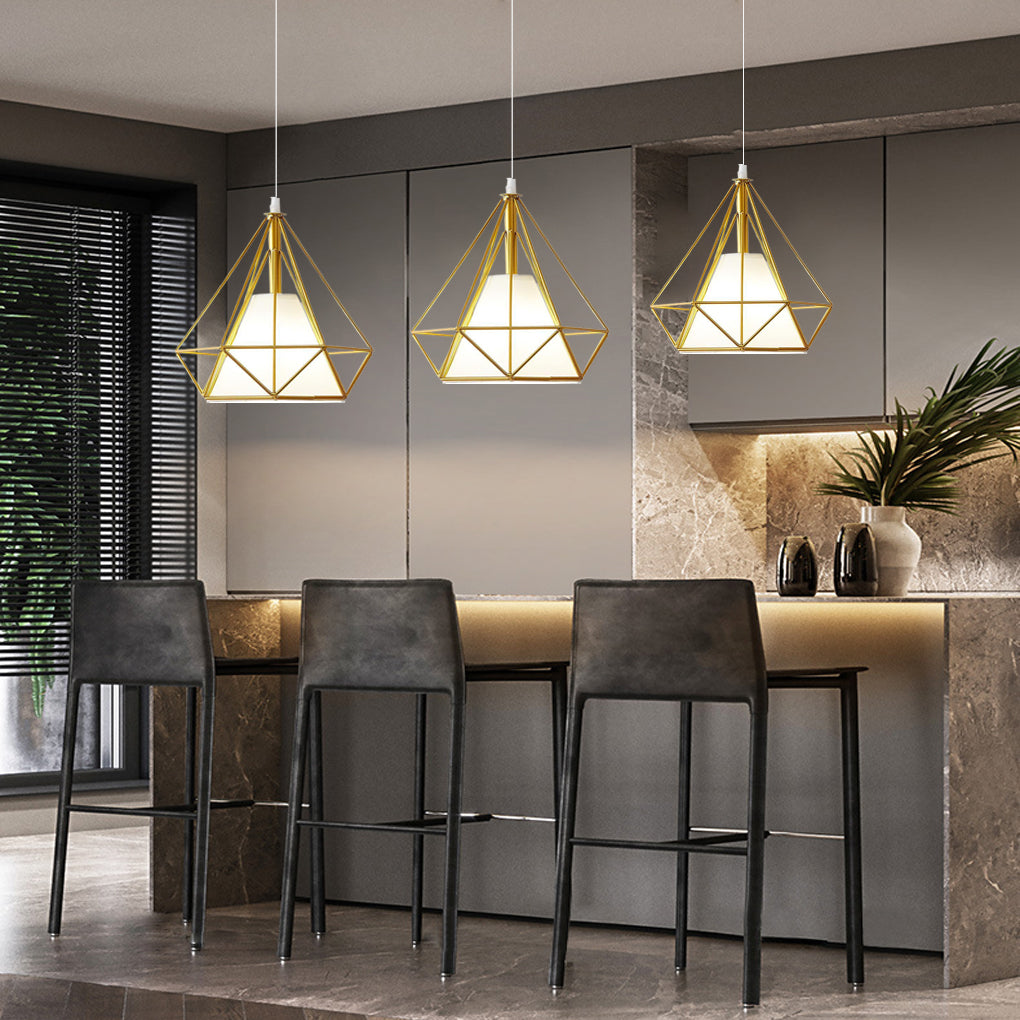 Geometric Metal Pendant Light Industrial Cage Design LED Fixture