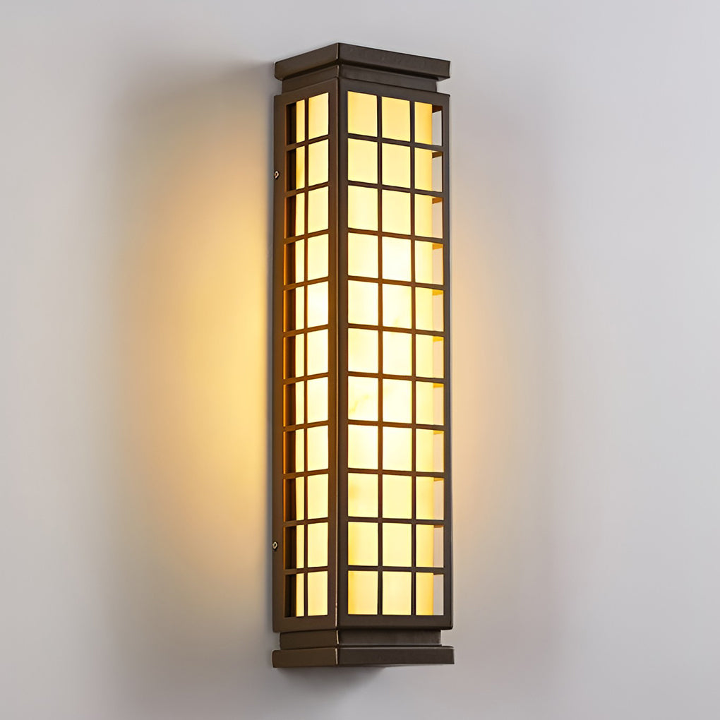 Rectangular Industrial Outdoor Wall Light with Marble Shade
