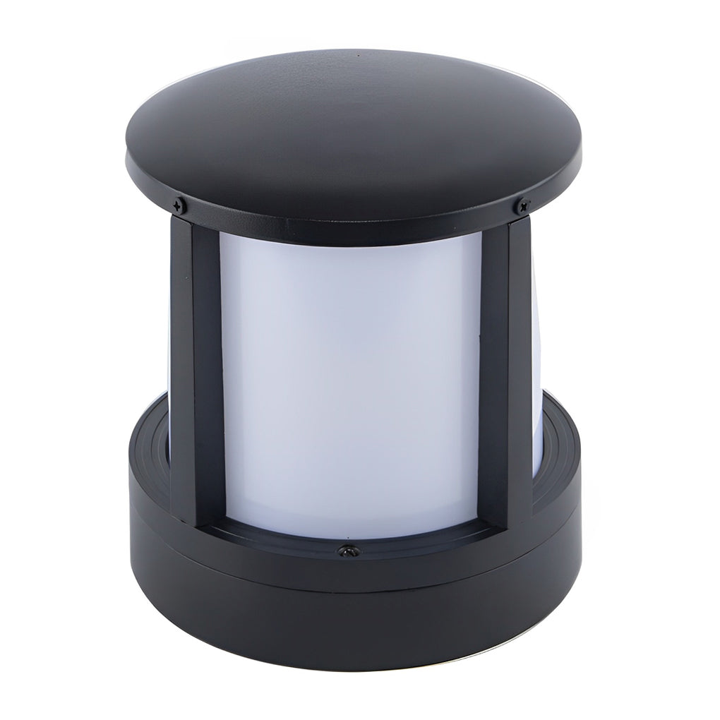 Modern Cylindrical Outdoor Post Light - Matte Black Aluminum