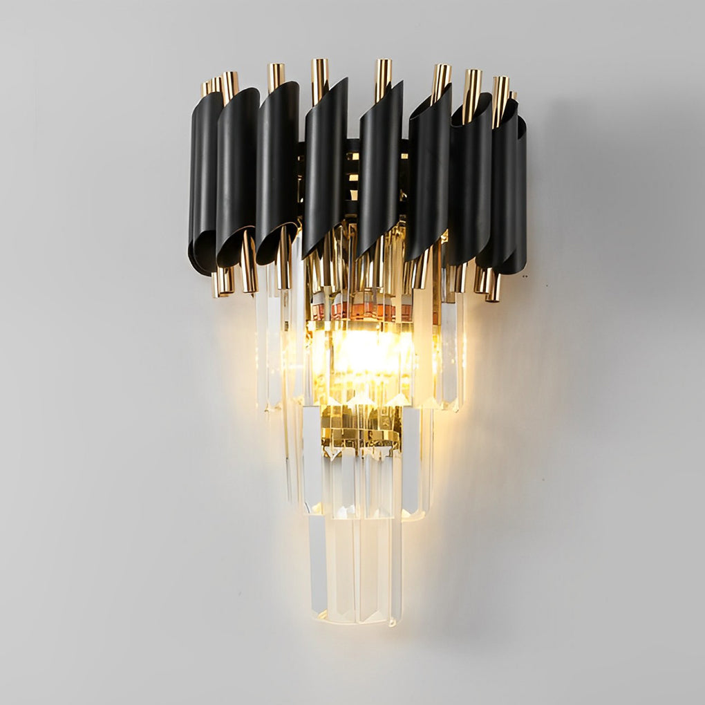 Crystal Metal Wall Sconce with Geometric Design – Gold & Black