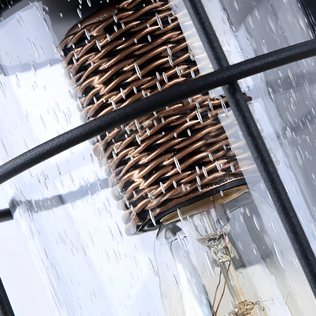 Black Iron Glass Lantern Outdoor Wall Light Retro Modern