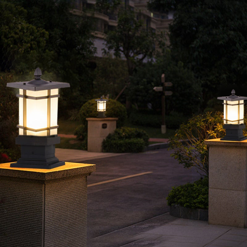 Modern Geometric Black Aluminum Bollard Light for Outdoor Pathways