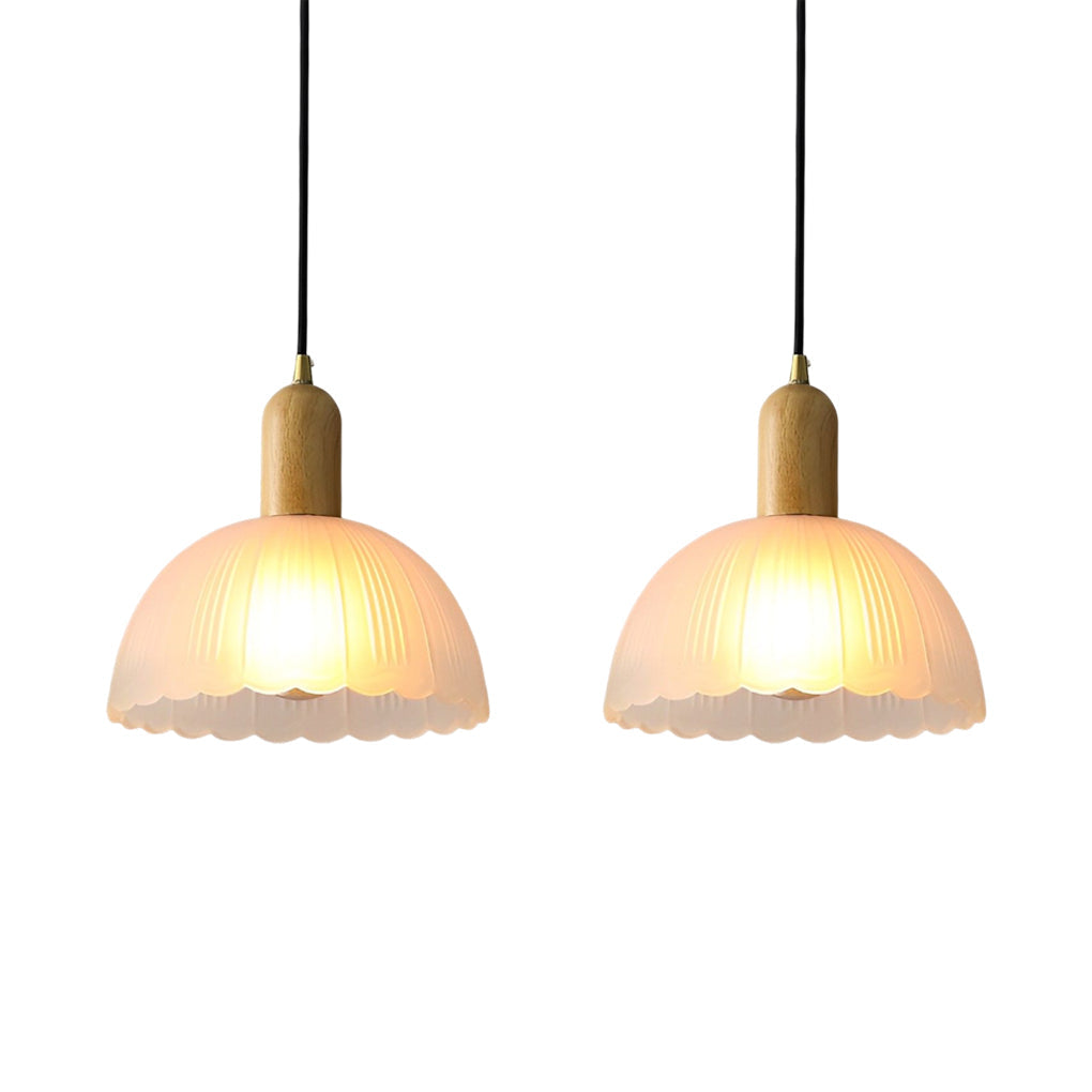 Modern Floral Glass & Wood Pendant Light - Nordic Hanging Lamp