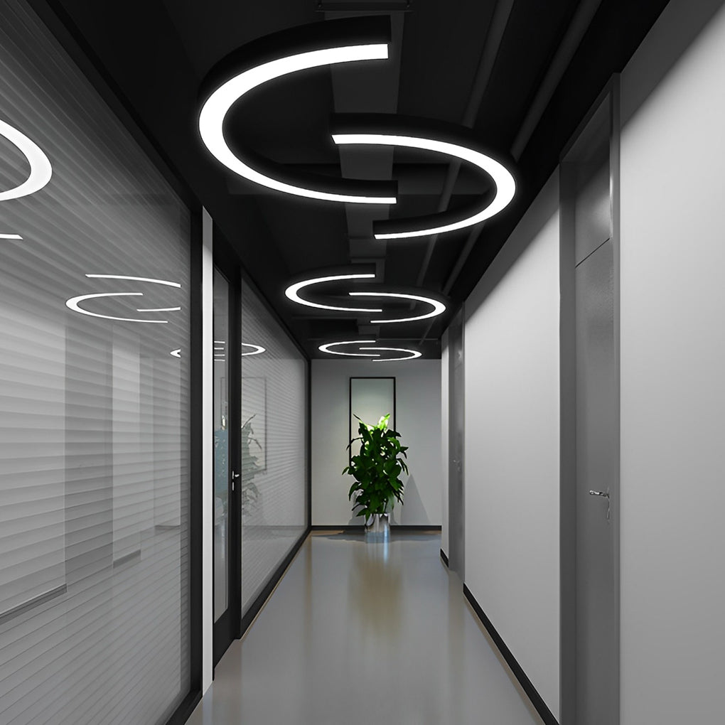 Modern C-Shape LED Pendant Light Half-Circle Profile Black