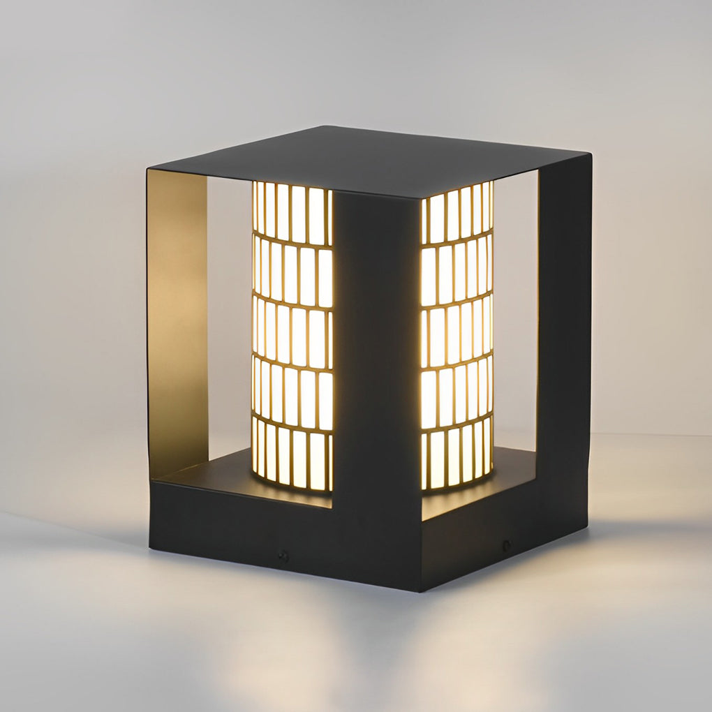 Lattice Panel Cylinder LED Outdoor Landscape Light in Black