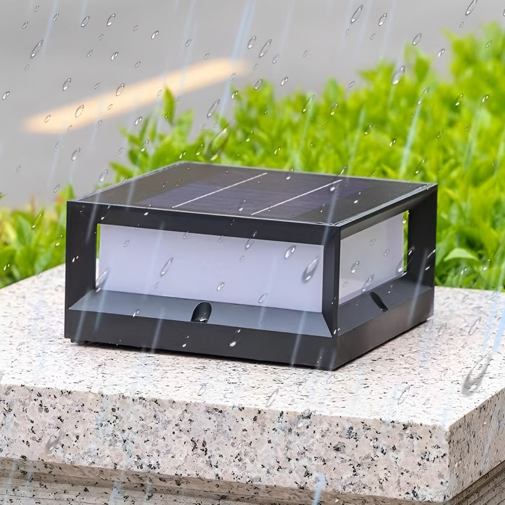 Square Waterproof Solar Outdoor Post Light Industrial Black Metal