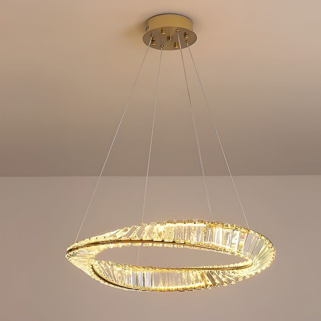 Modern Ring Crystal Chandelier with Stepless Dimming - Gold Finish