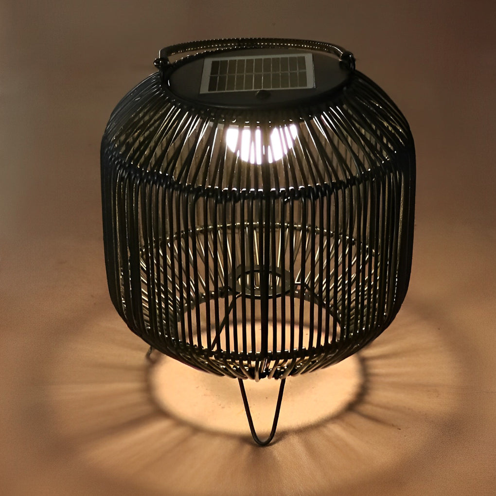 Solar Rattan Outdoor Lantern - Waterproof LED Floor Lamp
