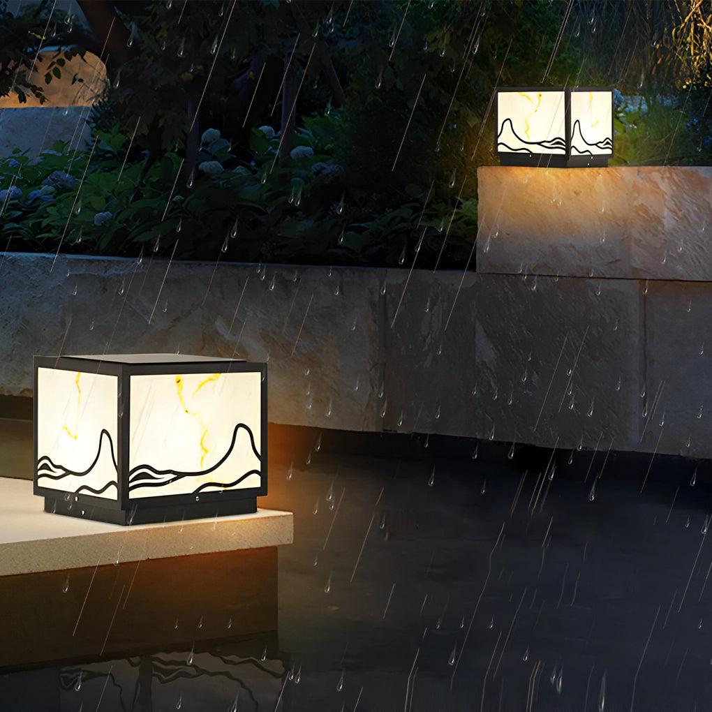 Modern Solar LED Post Cap Light with Mountain Scenery Design