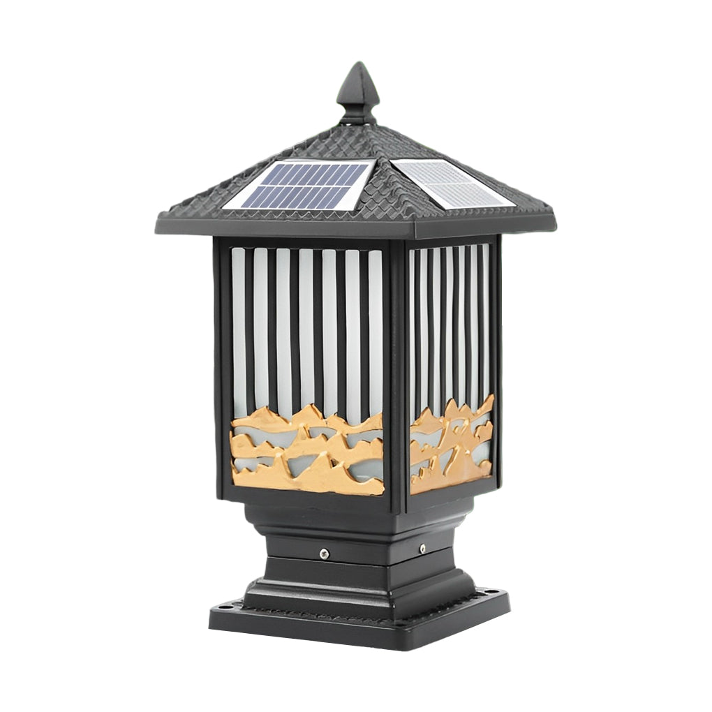 Modern Solar Fence Post Light with Die-Cast Aluminum & Glass Shade