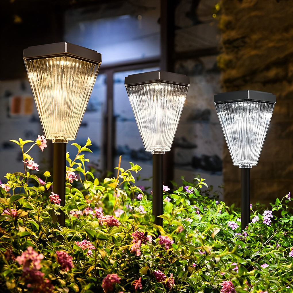 Solar Pathway Post Light with Ripple Shade & Dimmable LED