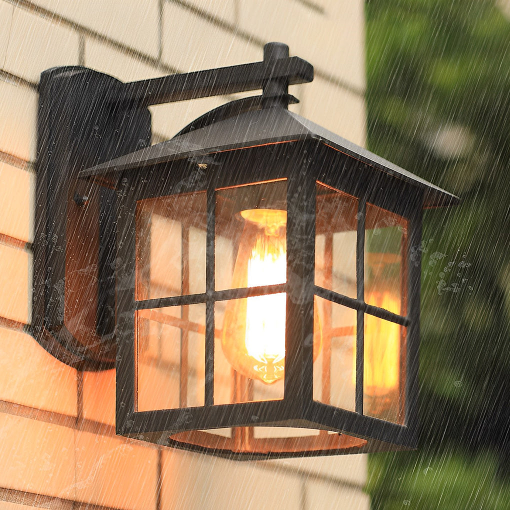 Antique Lantern Glass Waterproof Outdoor Wall Sconce Black