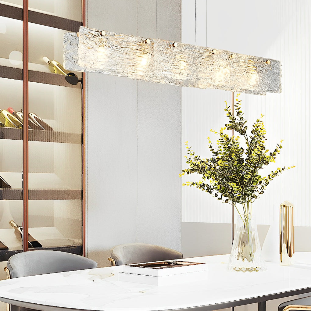 Modern Glass LED Pendant Light - Rectangular Dining Room Chandelier