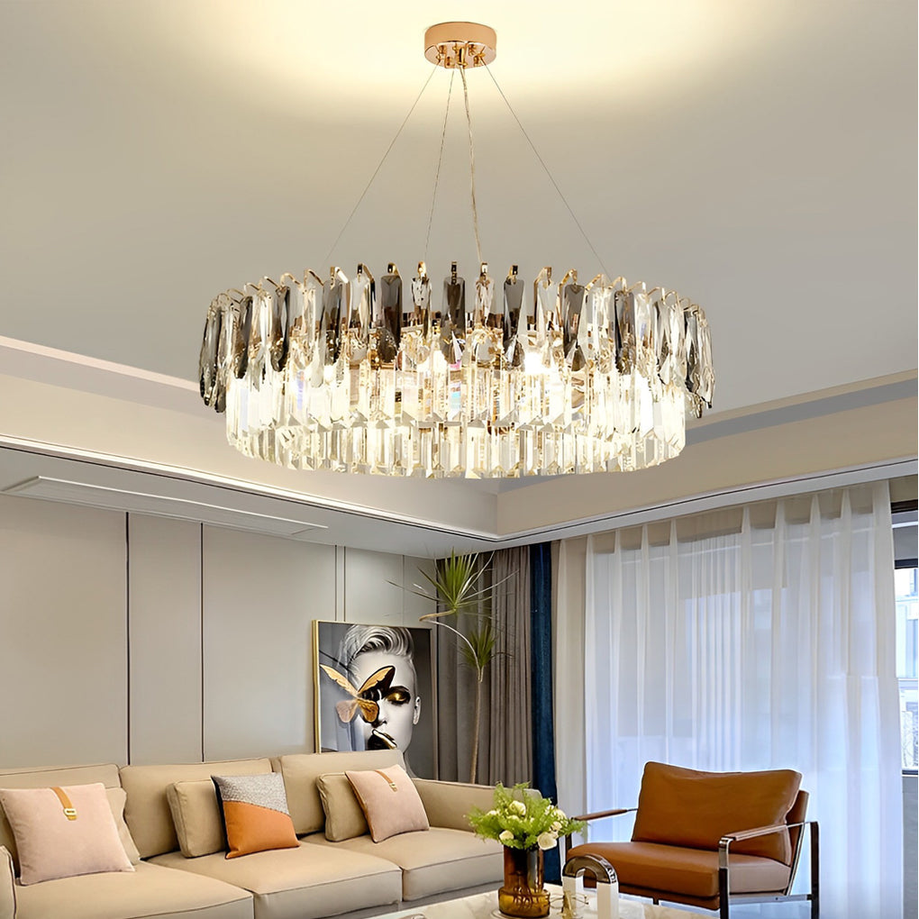 Double Layer Crystal Chandelier – Modern Gold Electroplated Metal