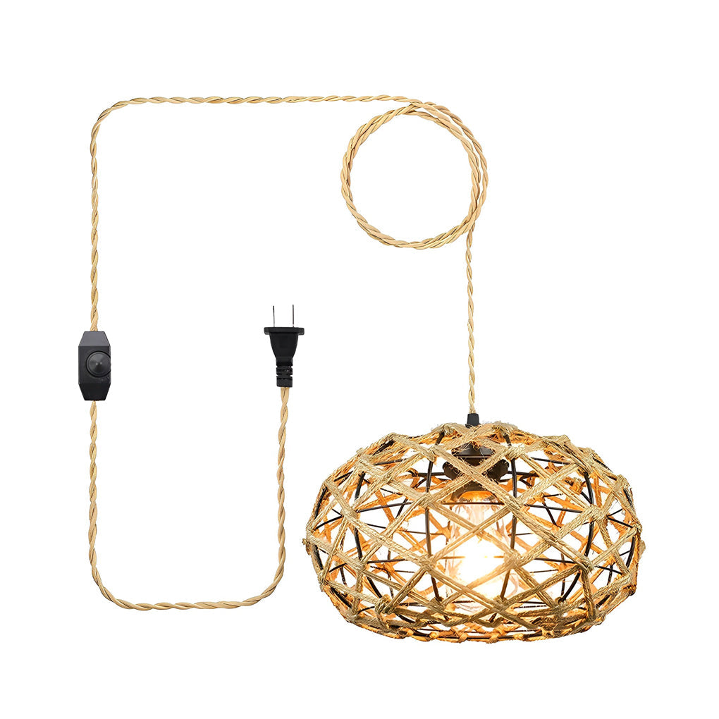 Hand-Woven Rope Pendant Light - Rustic Beige Ceiling Fixture