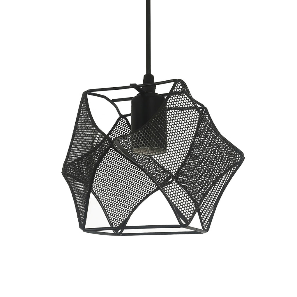 Geometric Iron Mesh Pendant Light – Modern Industrial Black Ceiling