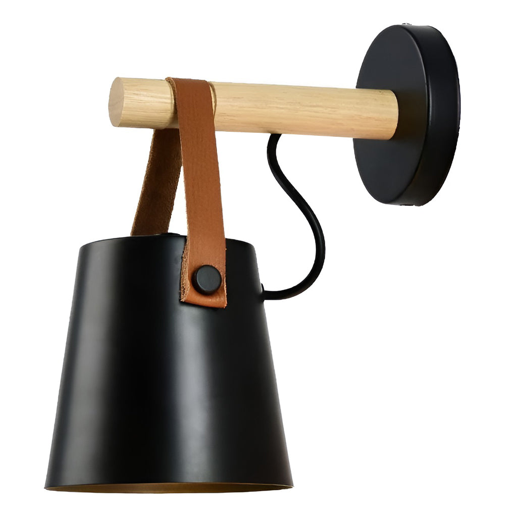 Modern Nordic Aluminum Wall Sconce with Wood Accent - Plug-In