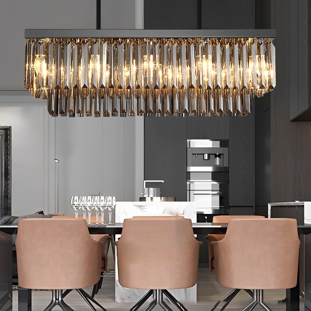 Rectangular Crystal Chandelier with 3-Step Dimming - Smoke Gray