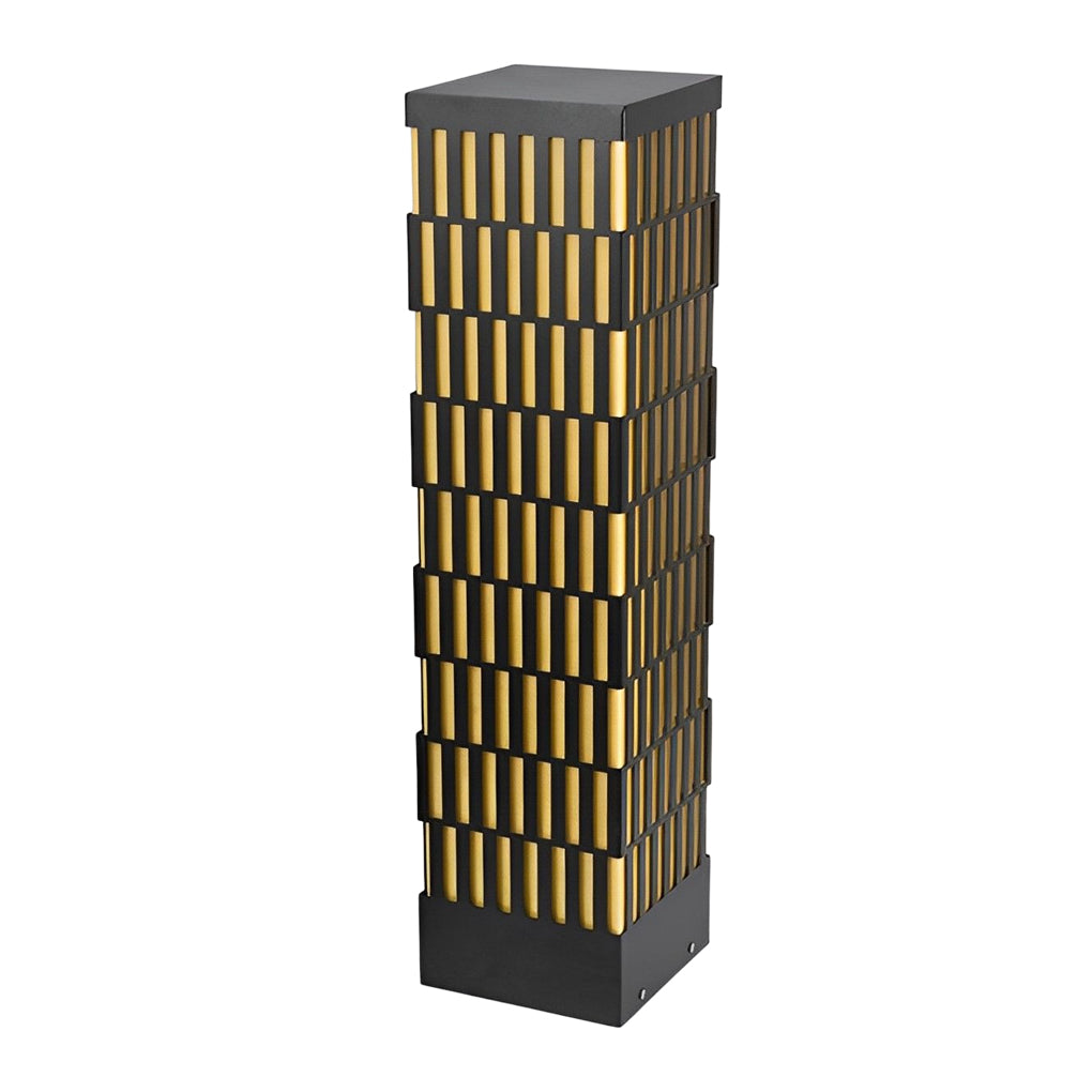 Modern Grid LED Outdoor Bollard Light Black Waterproof Lawn Lamp