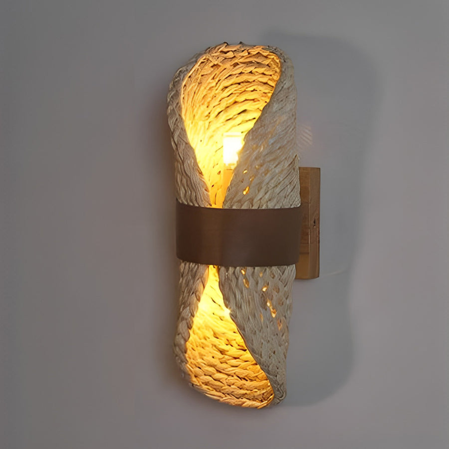 Handwoven Rattan Wood Wall Sconce with Up Down Lighting