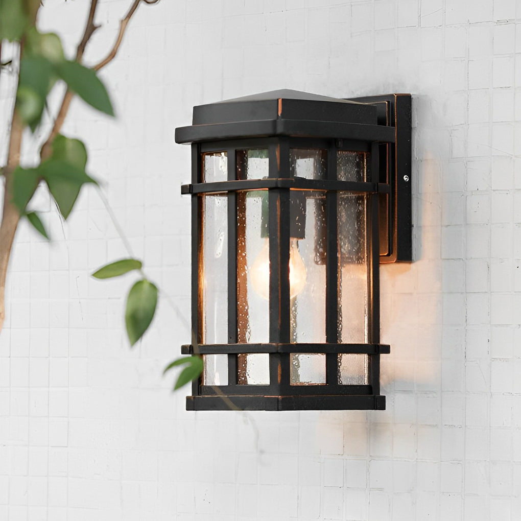 Modern Outdoor Wall Light with Bubble Glass Shade & Aluminum Frame