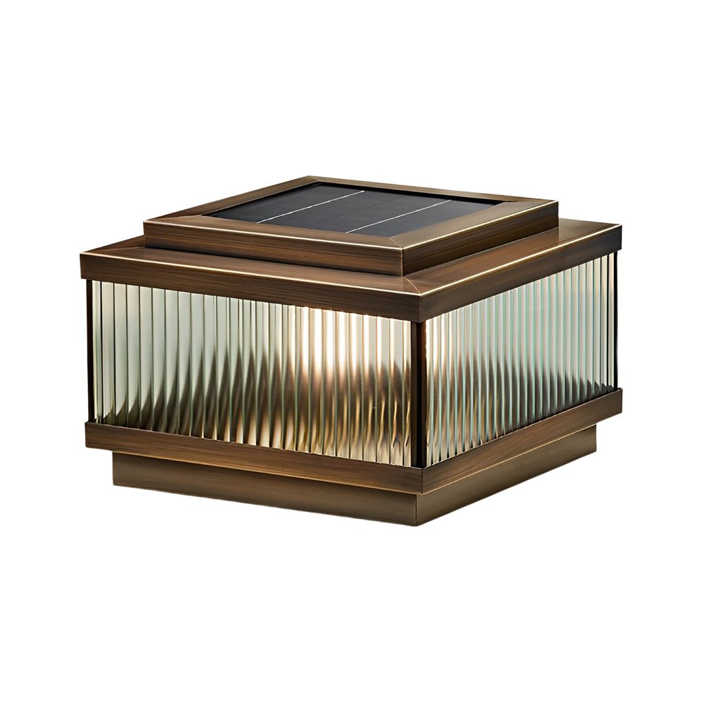 Modern Solar Fence Post Light - Copper & Glass Outdoor Lighting
