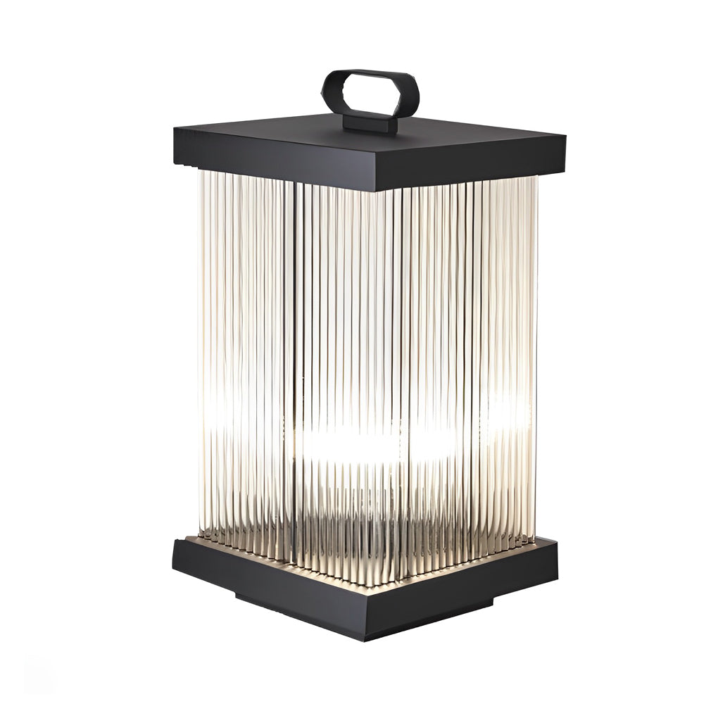 Square Rippled Glass Solar Lantern with Waterproof Black Finish