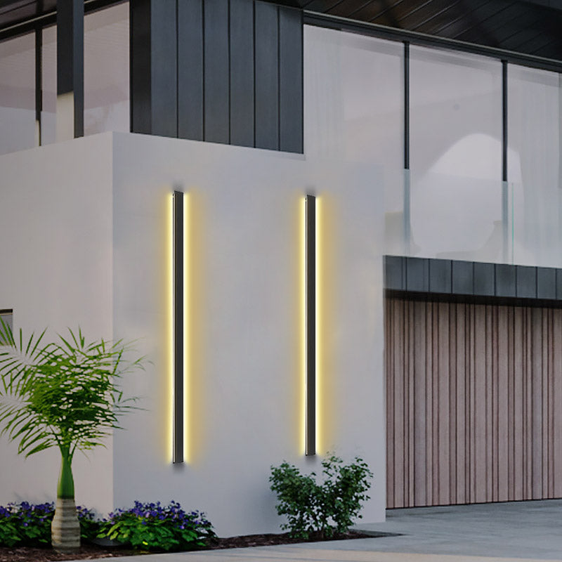 Modern Linear LED Outdoor Wall Light - Waterproof Black Metal Porch