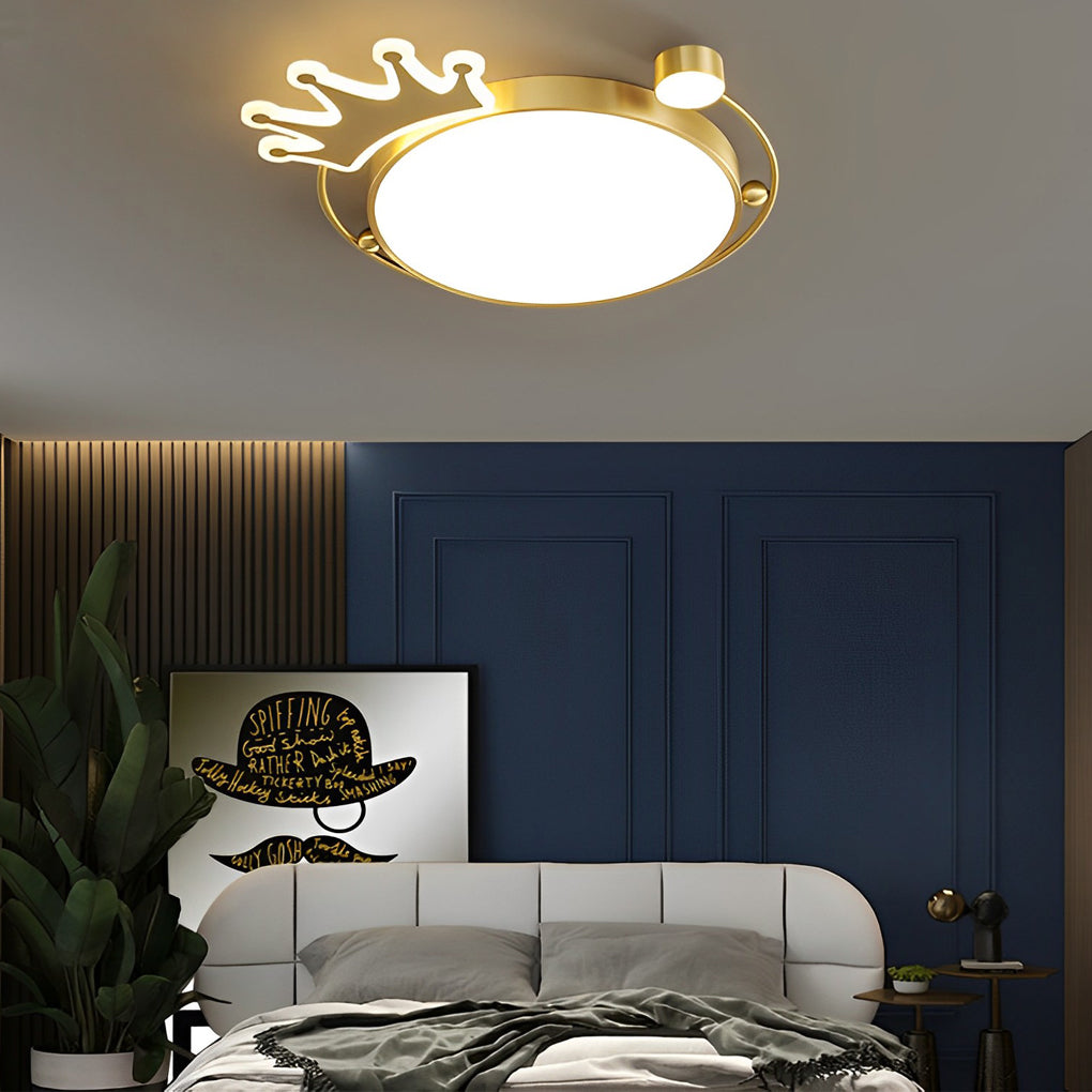 Round Crown Pattern Flush Mount Ceiling Light – Copper & Acrylic