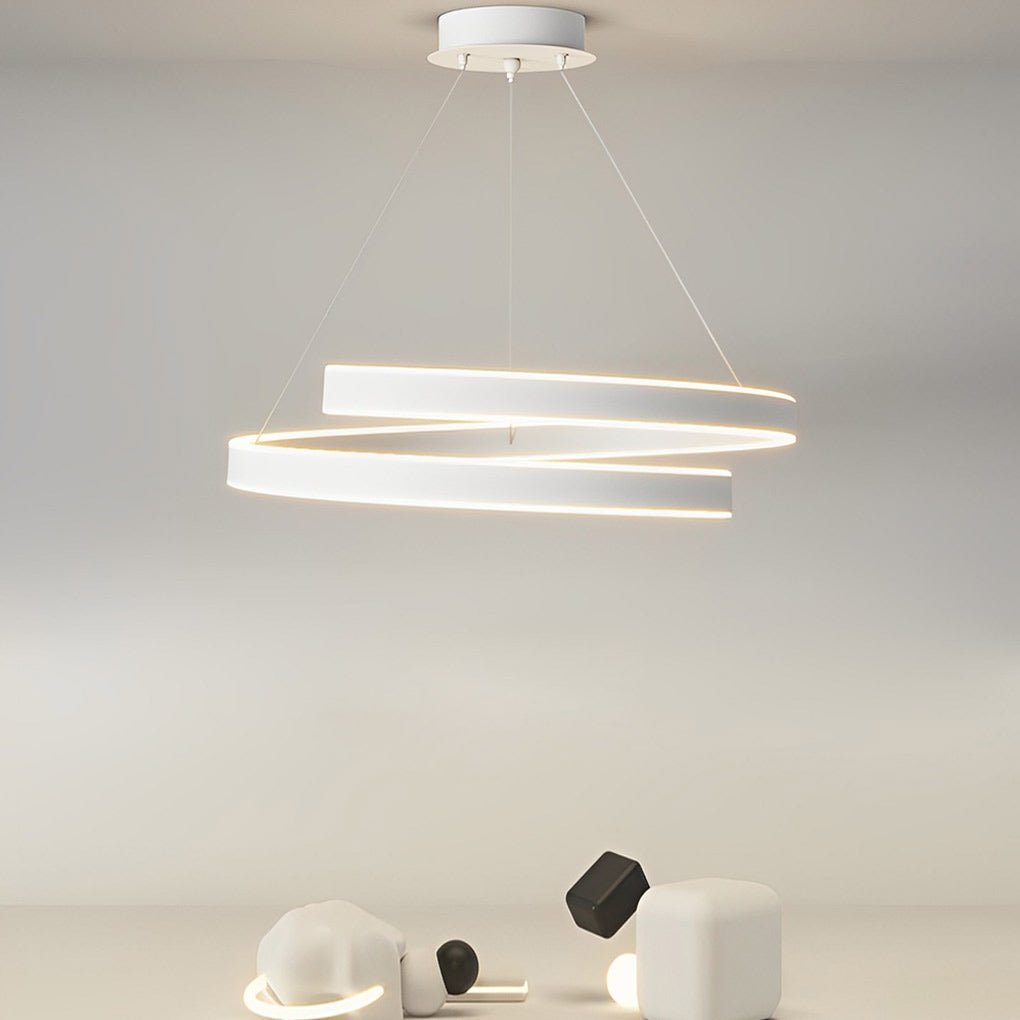 Modern White LED Chandelier with 3-Step Dimming & Rotating Rings