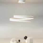 Modern White LED Chandelier with 3-Step Dimming & Rotating Rings