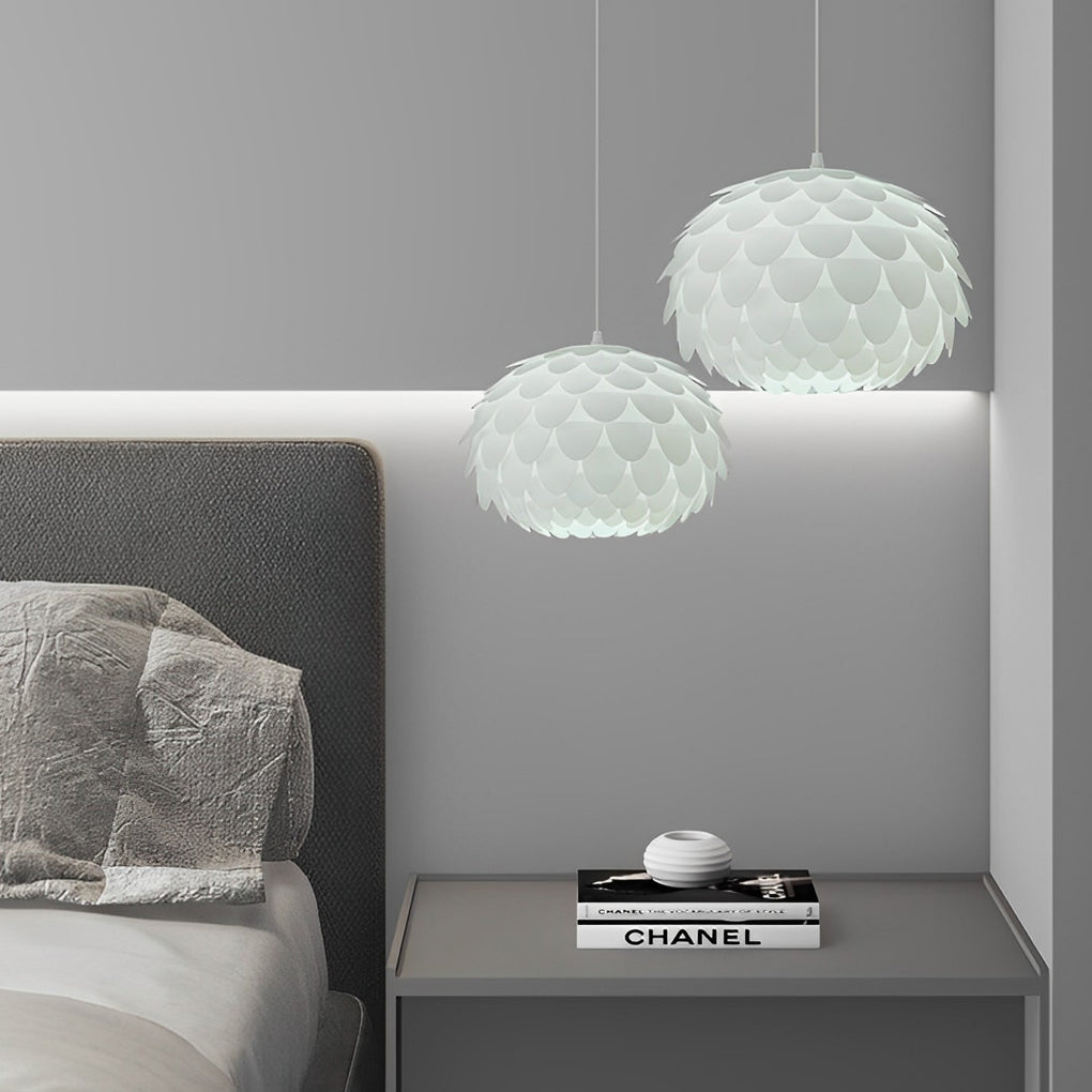 Modern White Fish Scale LED Pendant Light with 3-Step Dimming