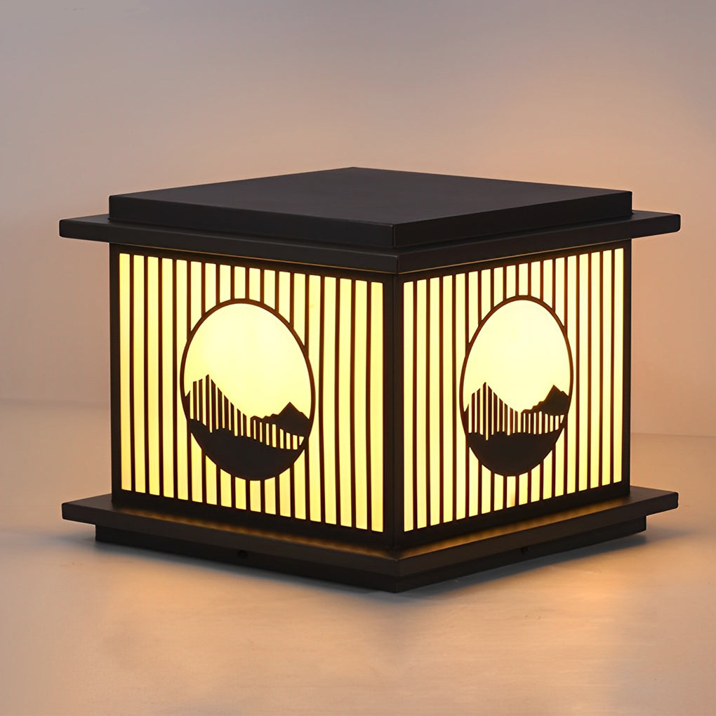 Modern Solar LED Pillar Lamp with Mountain Scenery Design