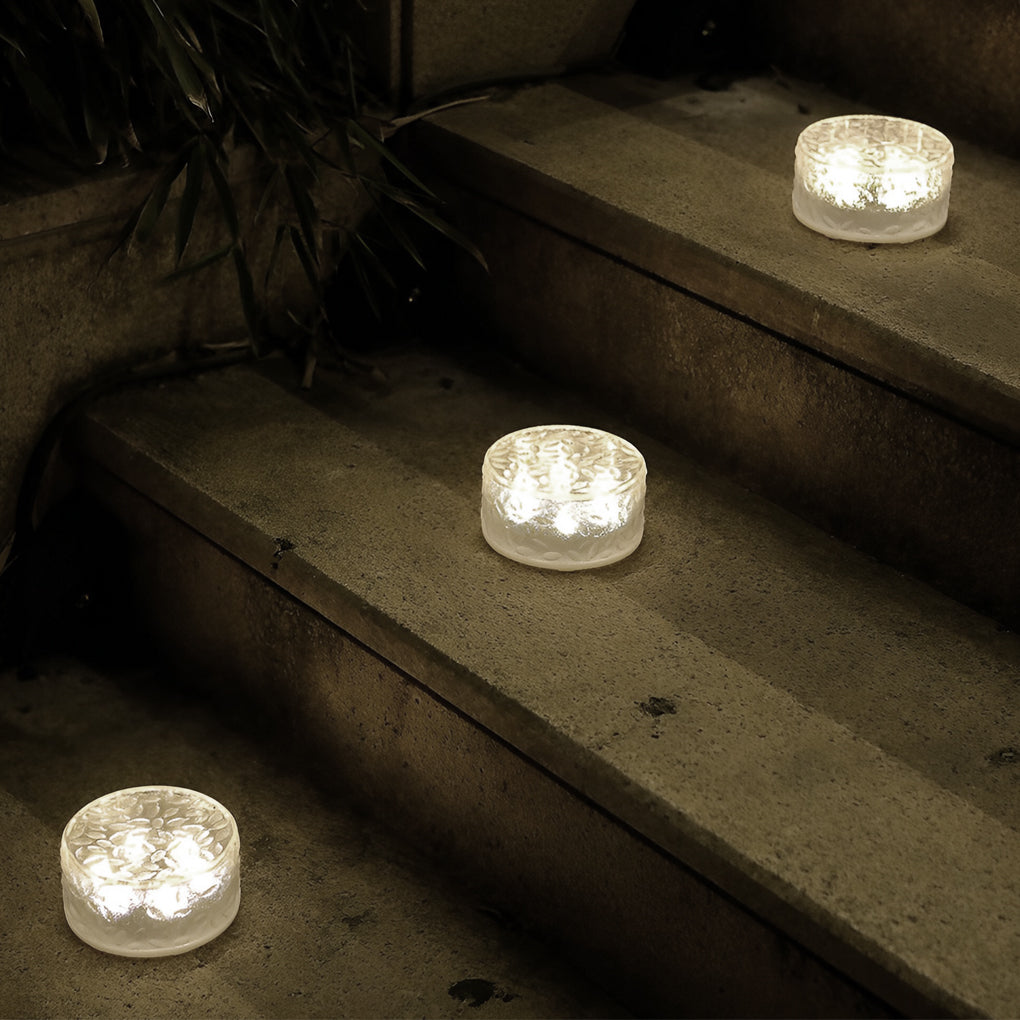 Solar LED Round Ice Brick Step Lights - Set of 4 (Modern Outdoor)