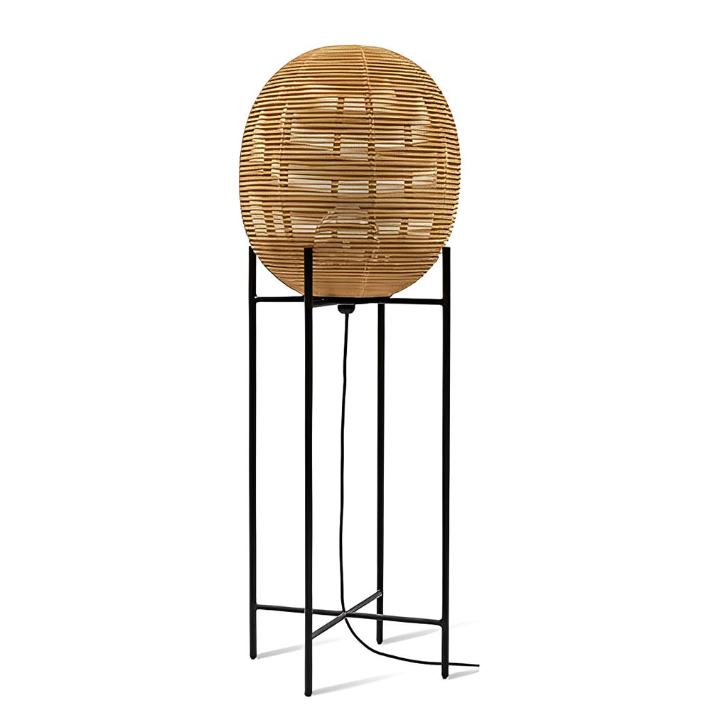 Rattan Floor Lamp with Black Metal Frame – Modern Rustic Design