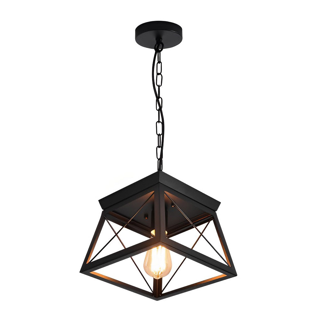 Geometric Iron Pendant Light – Adjustable Industrial Chandelier