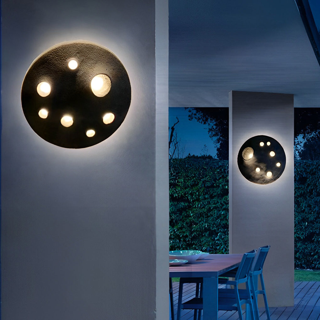 Round Lunar Crater Stone LED Outdoor Wall Lamp - Industrial