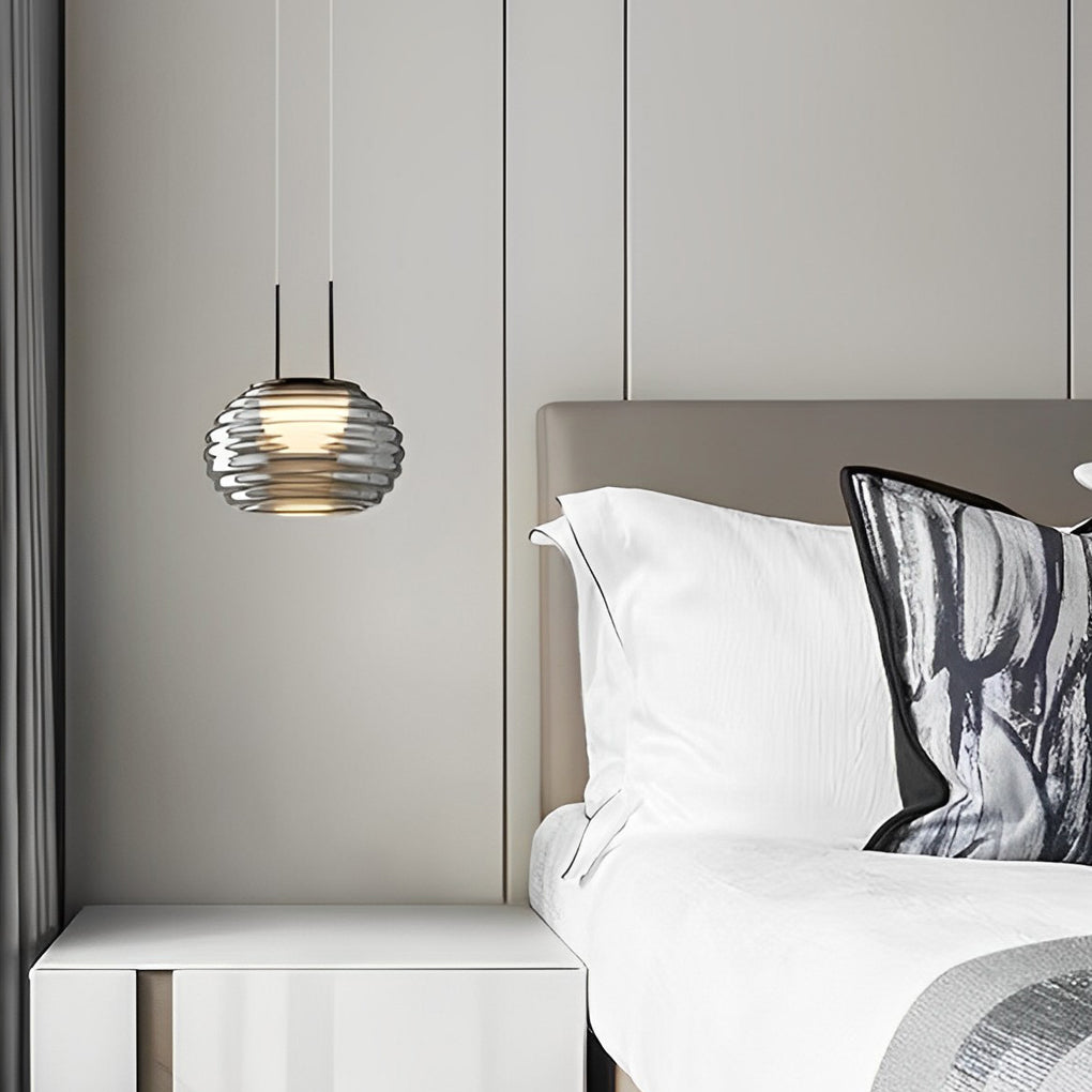 Smoke Gray Glass Ball Pendant Light Modern LED Island Lighting
