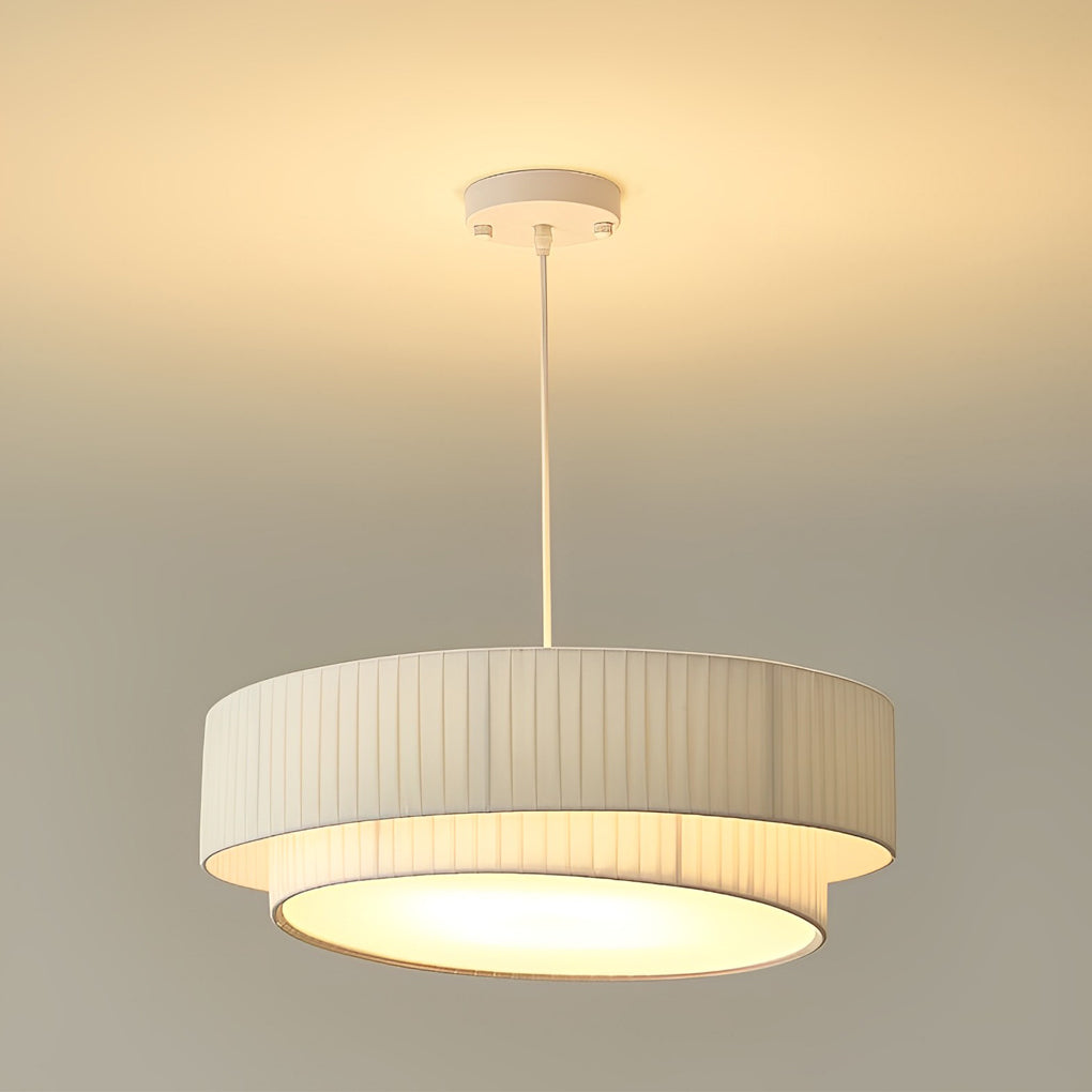 Double Layer Drum Pendant Light Modern Nordic White Fabric