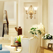 Crystal Glass Flower Wall Sconce with Three-Step Dimming - Gold