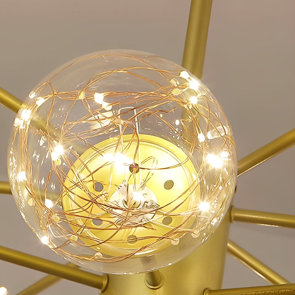 6-Light Glass Globe Chandelier with Brass Finish