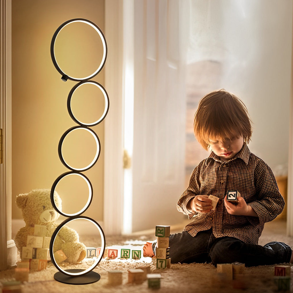 Modern 5-Ring LED Floor Lamp with Dimmer | Aluminum & Iron