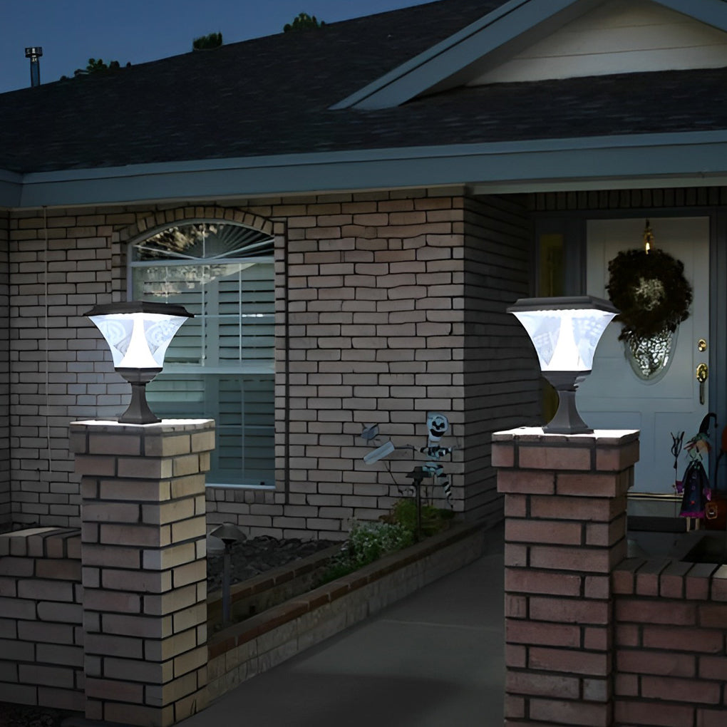 Square Solar LED Outdoor Post Light Black Aluminum Waterproof