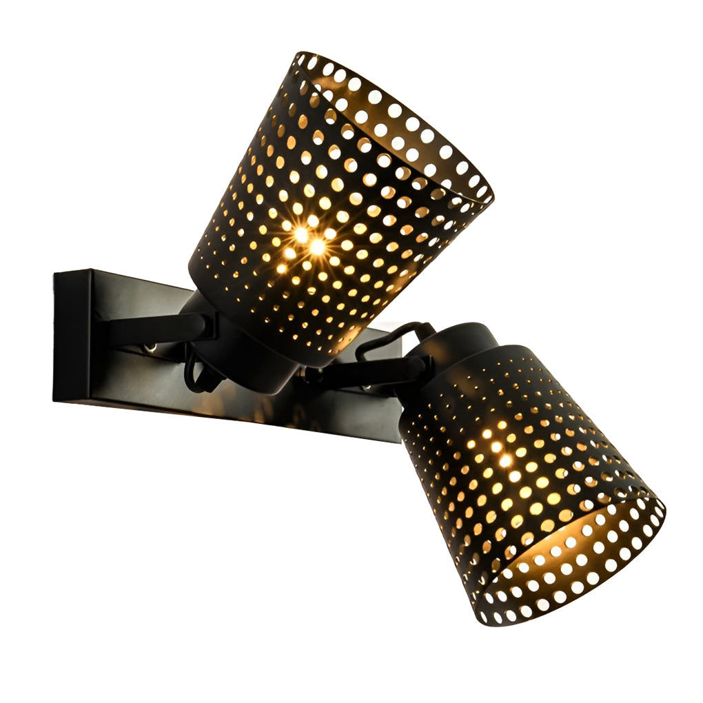 Adjustable Industrial Black Iron Wall Sconce with Hollow Shade