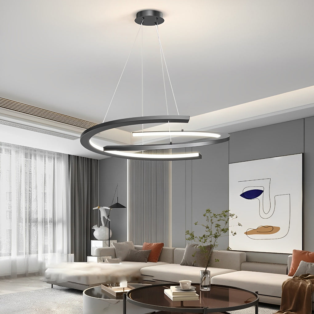Modern Black LED Chandelier with 3-Step Dimming | 24" Pendant