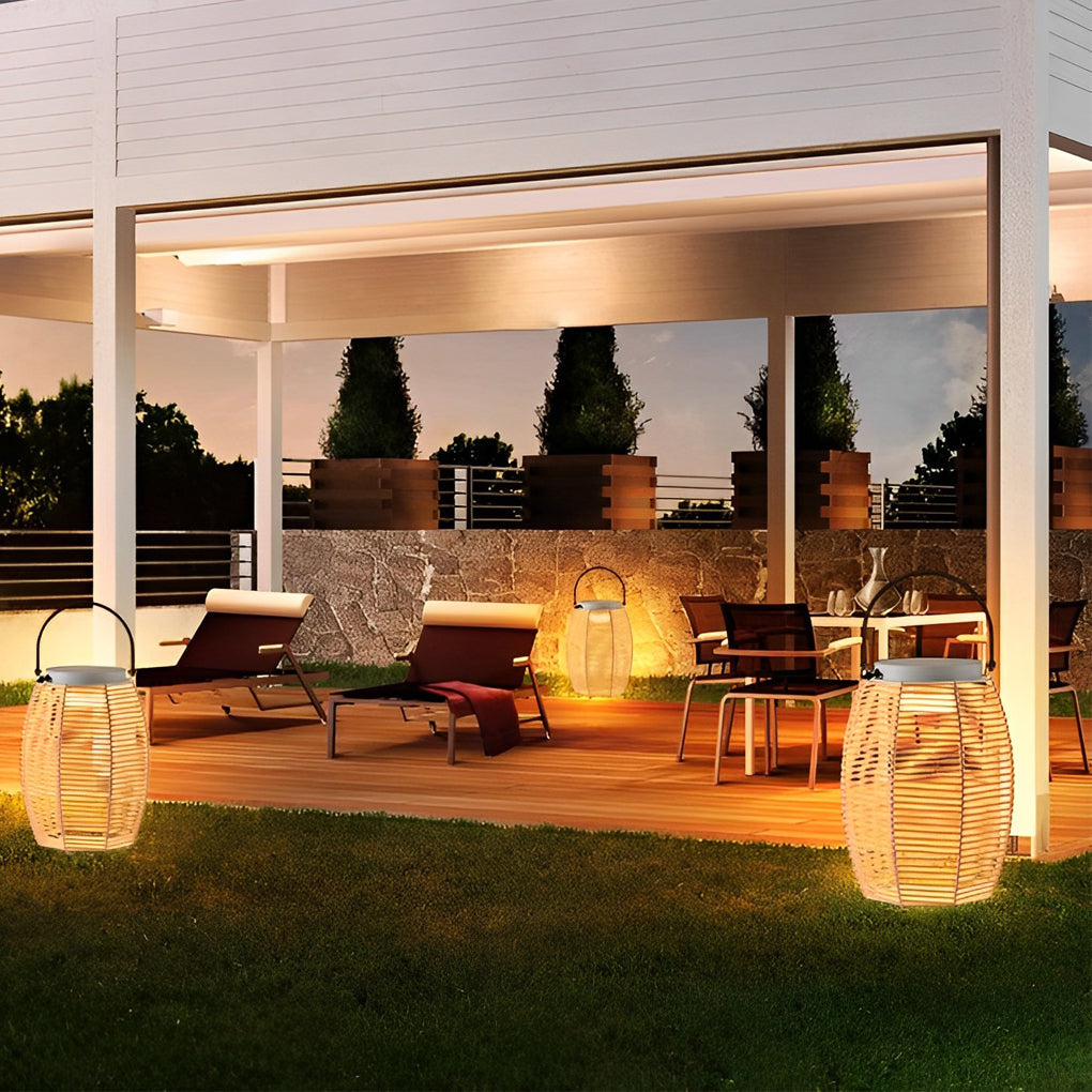 Solar Powered Rattan LED Outdoor Lantern with Rotating Handle
