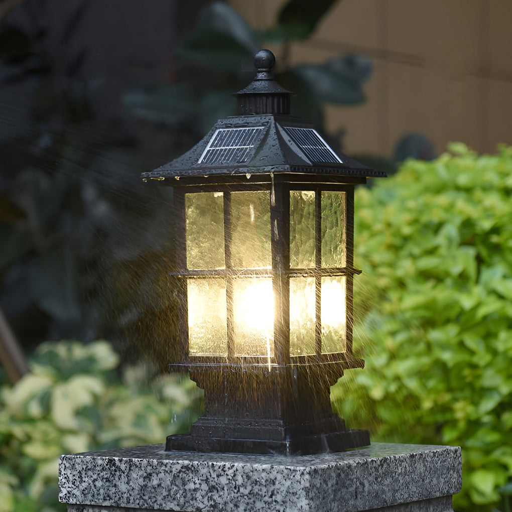 Solar LED Post Cap Light with Remote – Dimmable Outdoor Black Aluminum