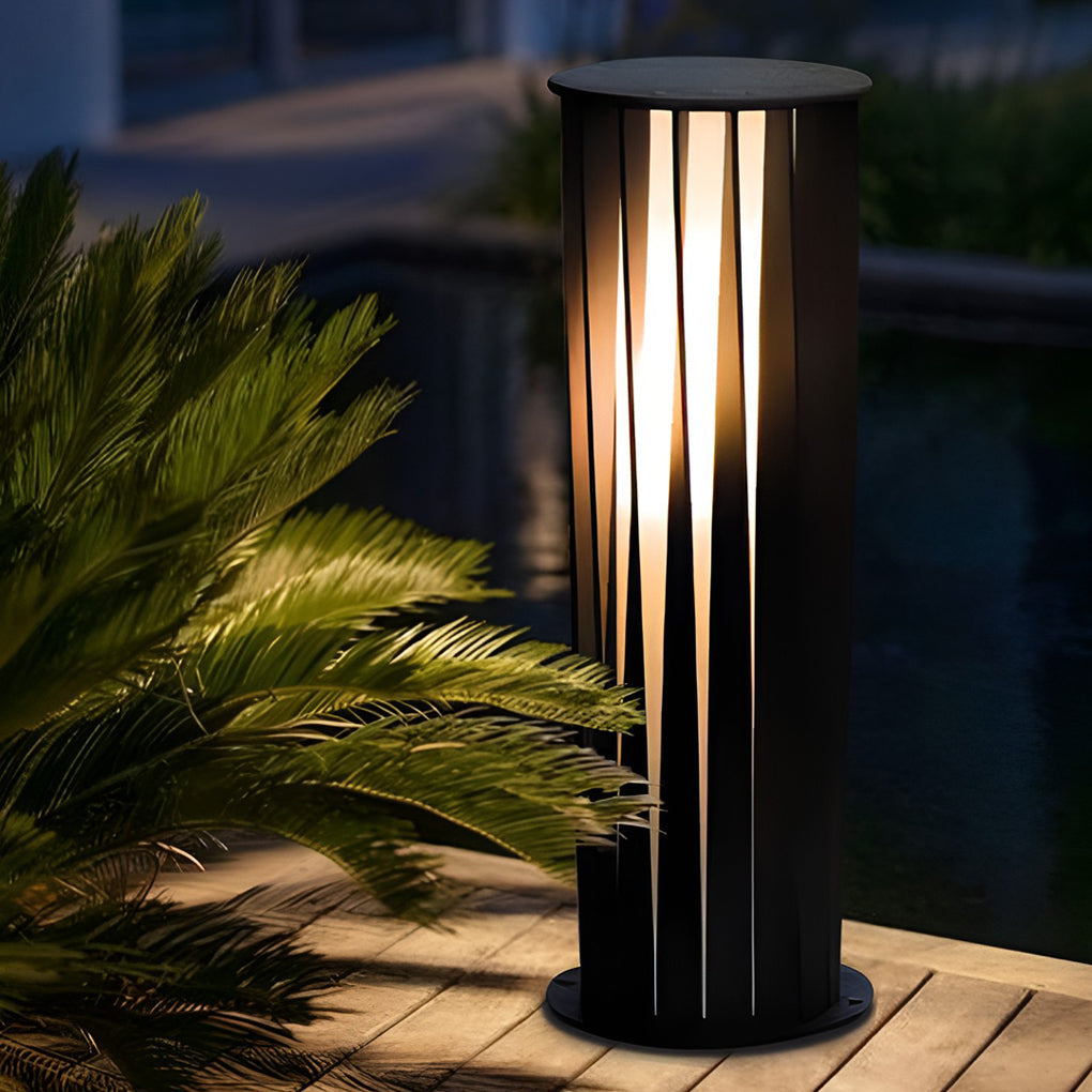 Geometric Cage Solar LED Pathway Light - Industrial Black Aluminum