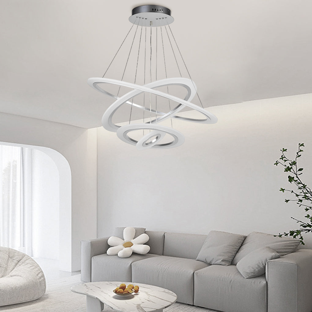 Adjustable 4-Ring LED Modern Pendant Chandelier – Metal & Acrylic